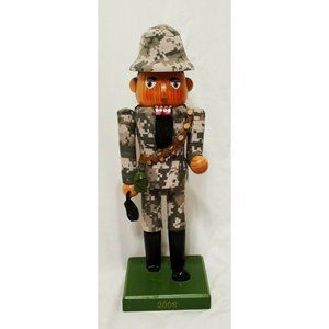 Nutcracker Soldier Military Fatigues 2008 Christmas Figurine 14" Wooden Target